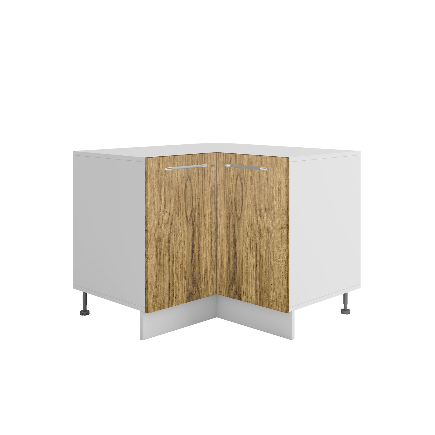 Meuble de cuisine bas d'angle bois clair 2 portes 1 étagères L 90 x 90 x H 72 cm ( Partie haut non couvert )