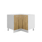 Meuble de cuisine bas d'angle bois clair 2 portes 1 étagères L 90 x 90 x H 72 cm ( Partie haut non couvert )