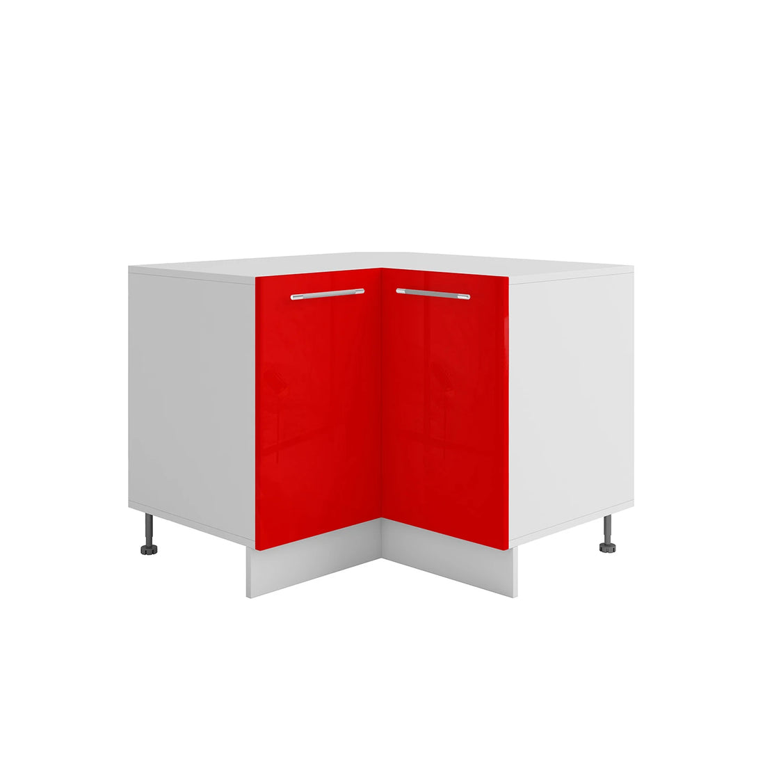 Meuble d'angle de cuisine rouge laqué 2 portes 1 étagères L 90 x 90 x H 72 cm