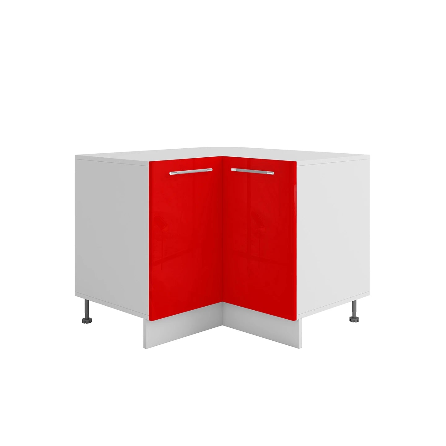 Meuble d'angle de cuisine rouge laqué 2 portes 1 étagères L 90 x 90 x H 72 cm