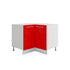 Meuble d'angle de cuisine rouge laqué 2 portes 1 étagères L 90 x 90 x H 72 cm
