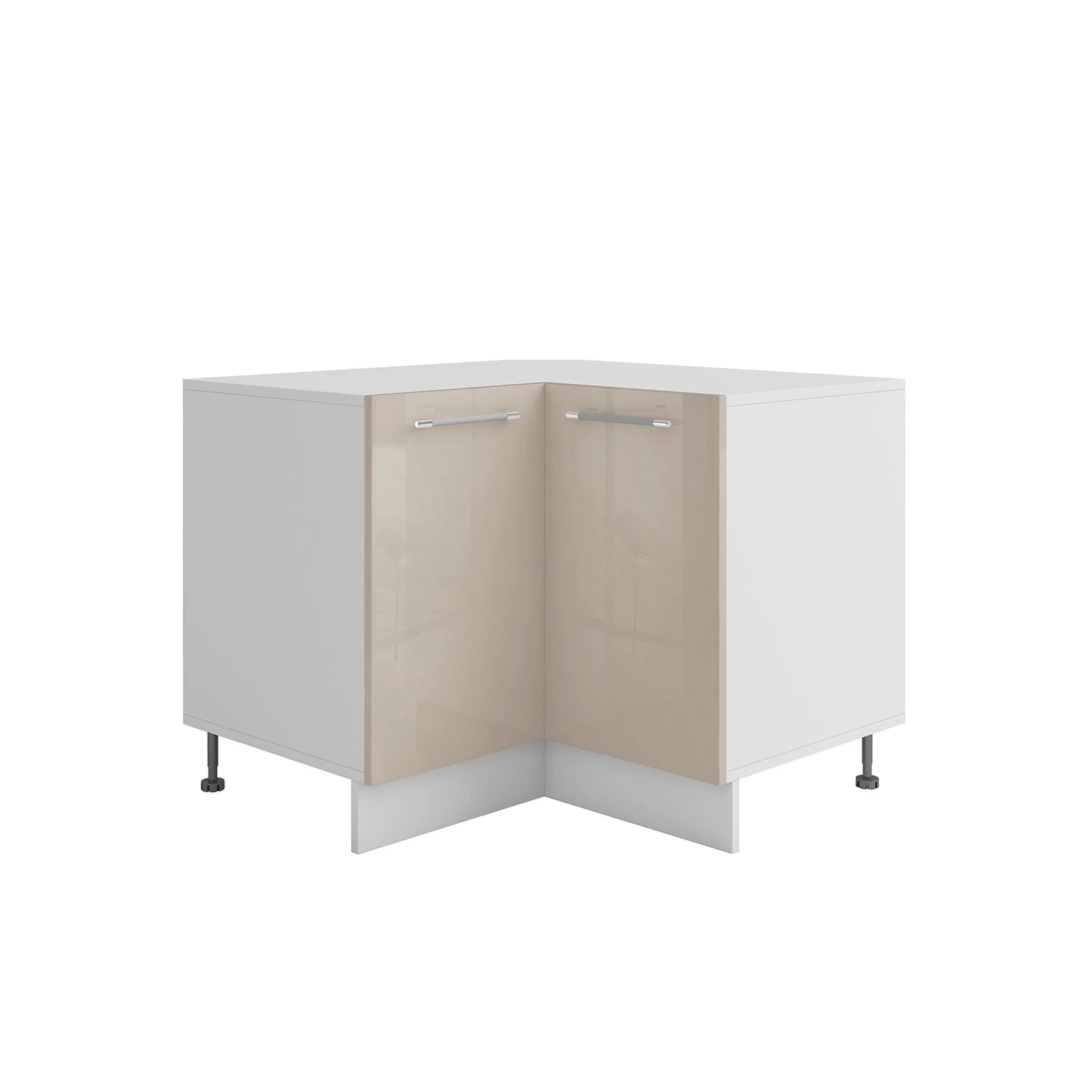 Meuble de cuisine bas d'angle taupe laqué 2 portes 1 étagères L 90 x 90 x H 72 cm