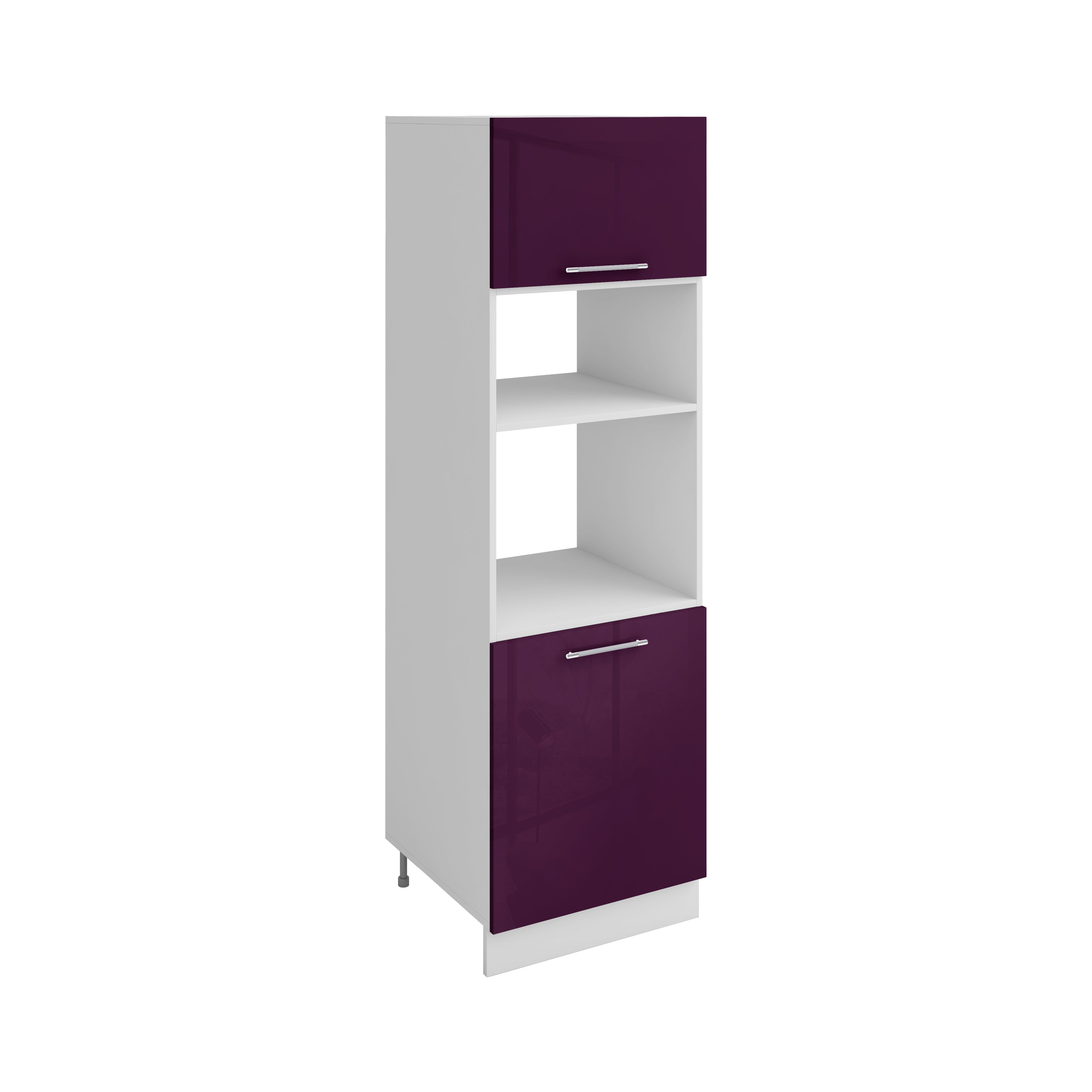 Meuble de cuisine colonne de four - micro-ondes aubergine laqué 2 portes L 60 x H 200 cm