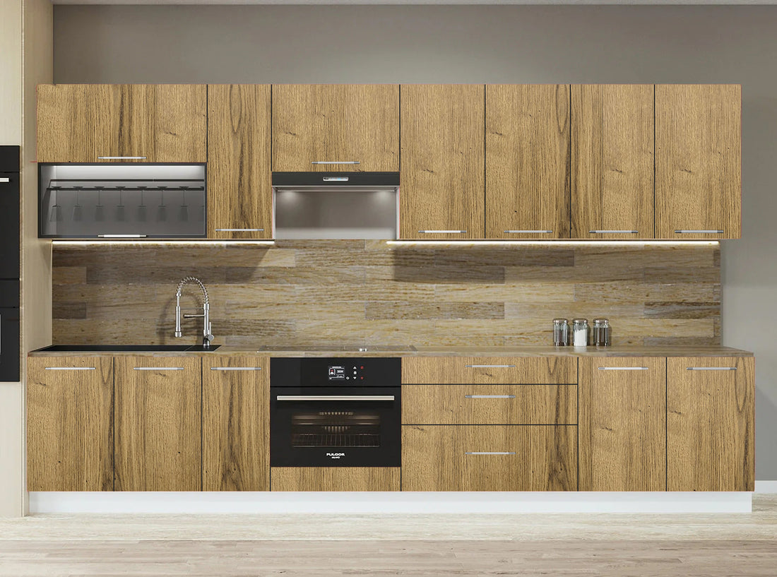 Cuisine complète L330 cm 10 éléments – Façade bois clair