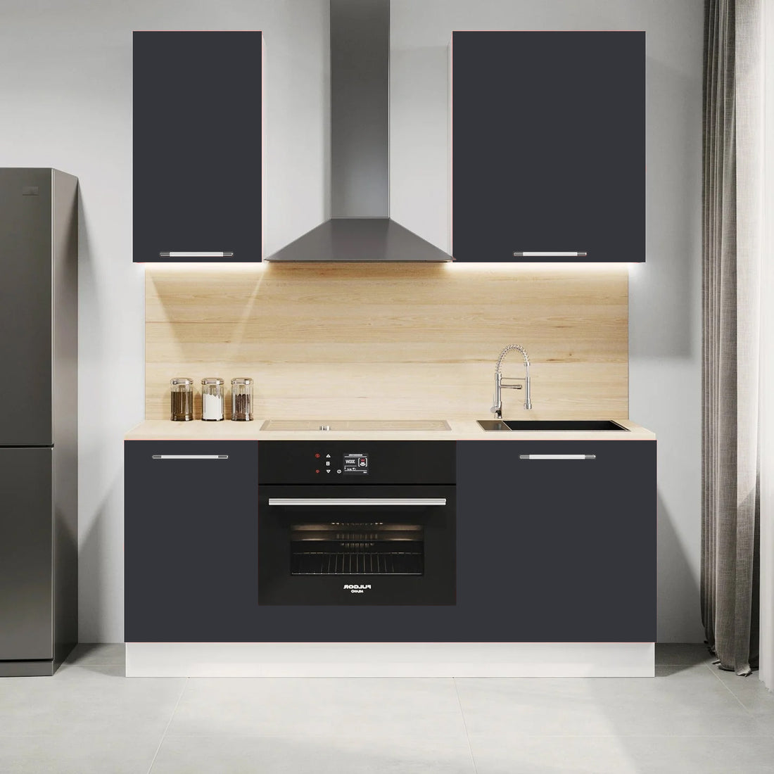 Cuisine complète 160 cm – Gris anthracite – 5 meubles modulaires