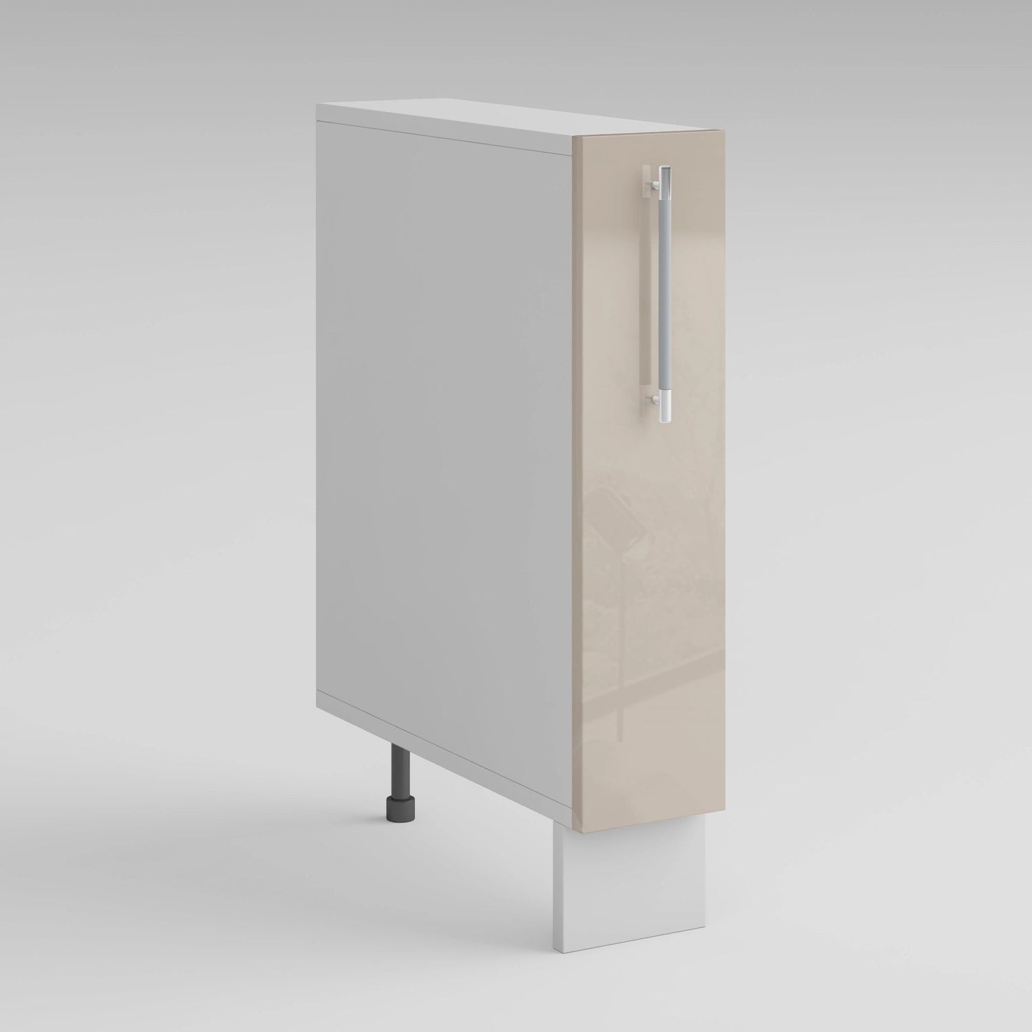 Meuble bas de cuisine taupe laqué 1 porte panier coulissant Inox L 15 x H 72 cm