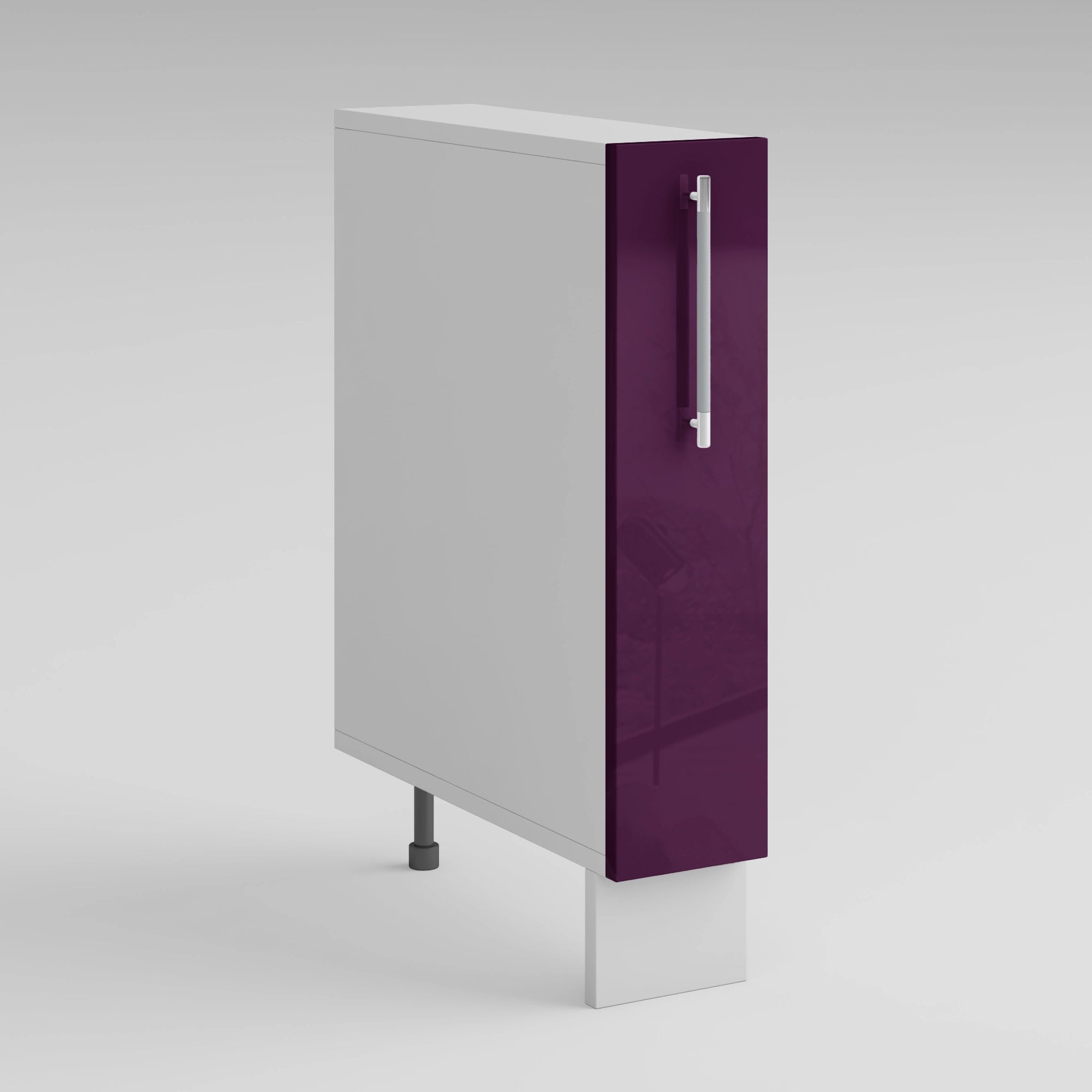 Meuble bas de cuisine aubergine laqué 1 porte panier coulissant Inox L 15 x H 72 cm