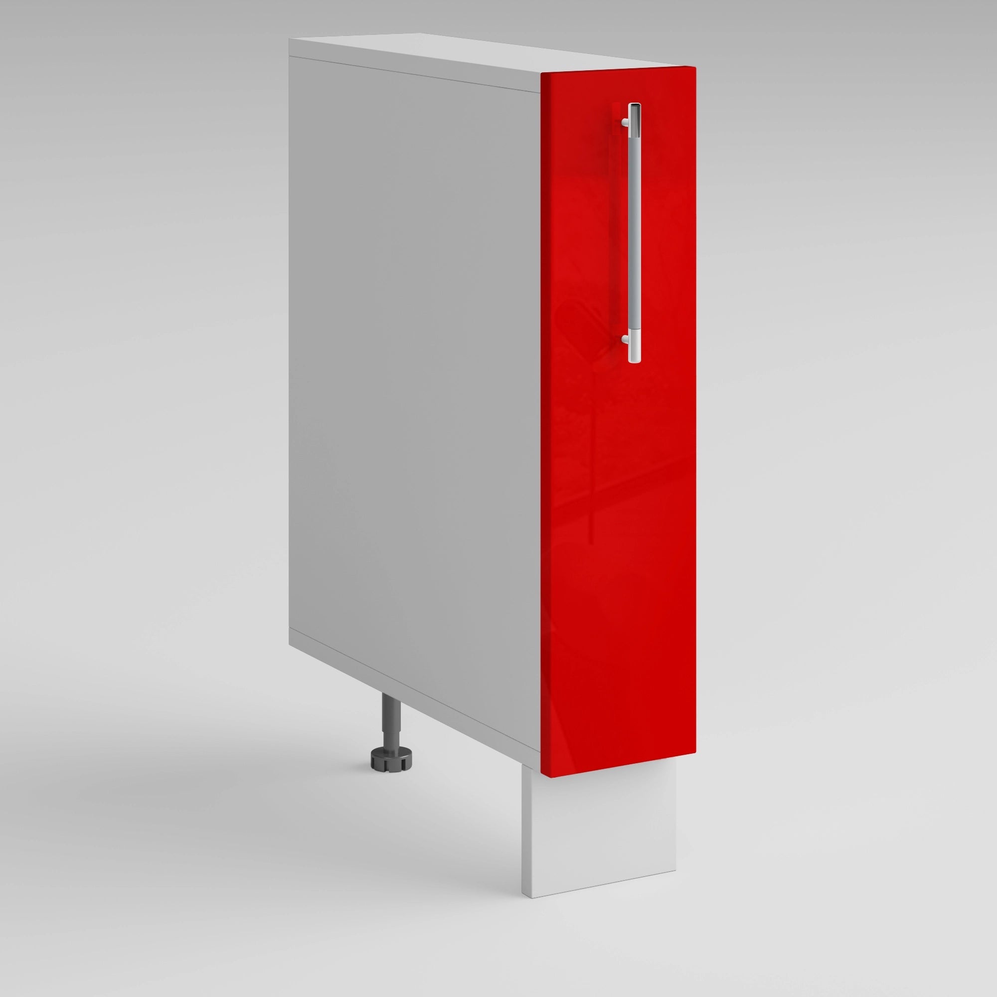Meuble bas de cuisine rouge laqué 1 porte panier coulissant Inox L 15 x H 72 cm