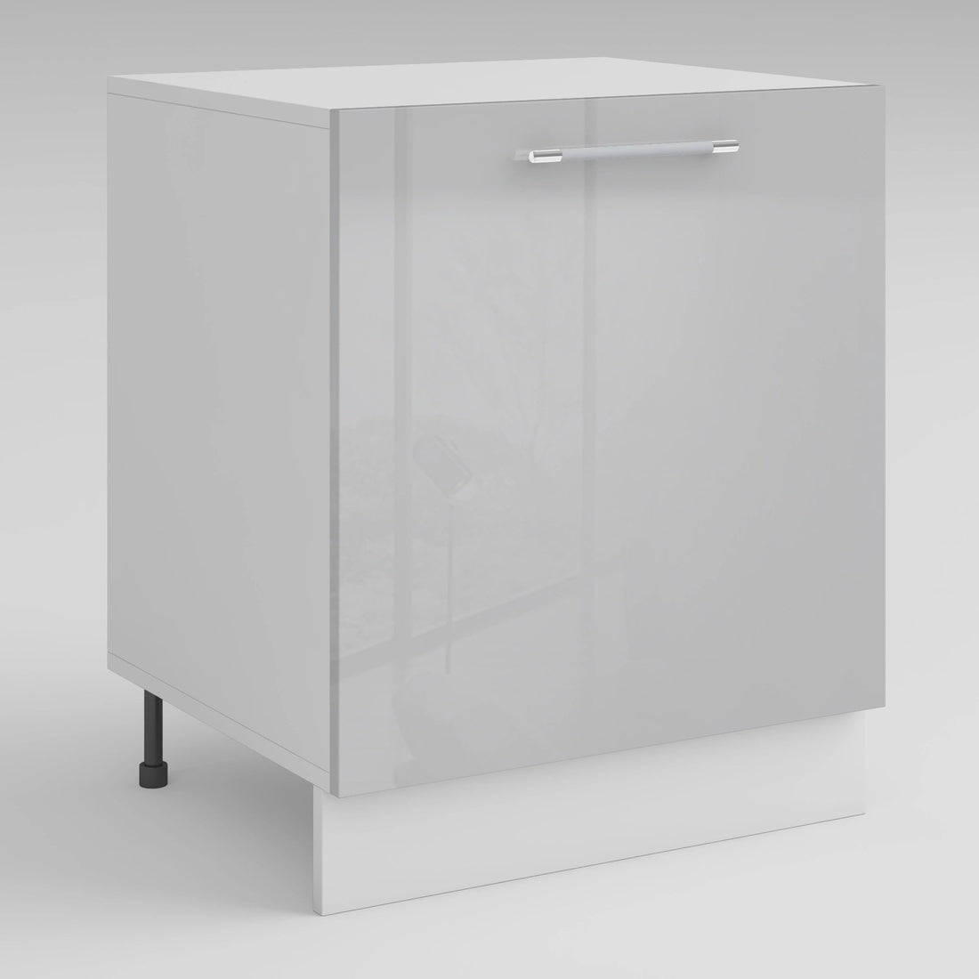 Meuble de cuisine sous évier gris laqué 1 porte 2 étagères L 60 x H 72 cm