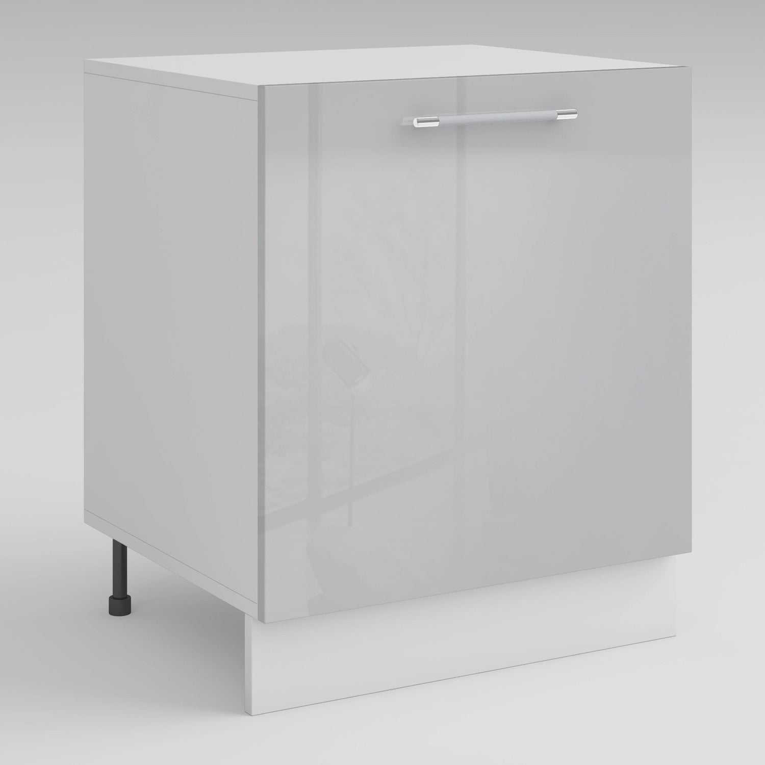 Meuble de cuisine sous évier gris laqué 1 porte 2 étagères L 60 x H 72 cm