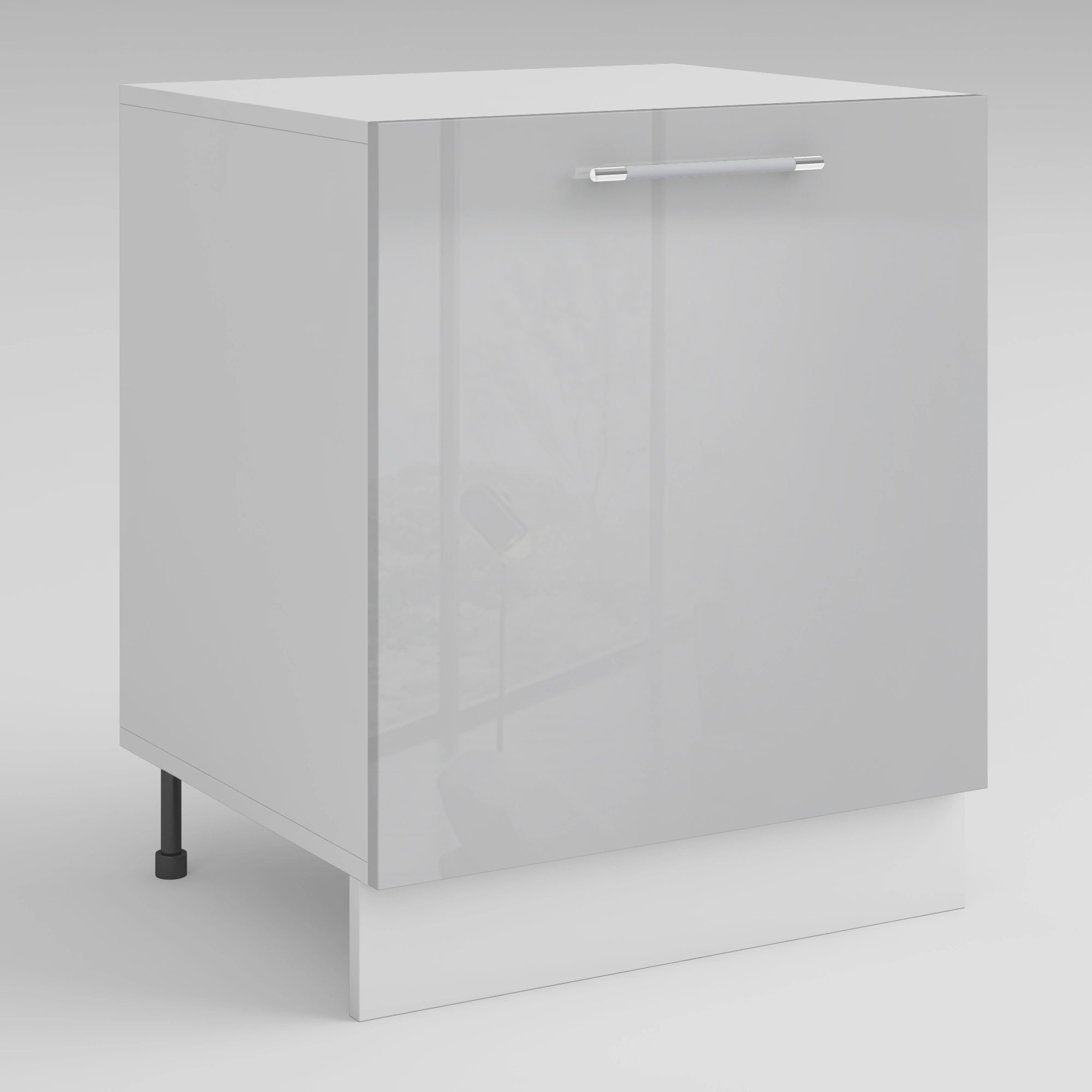 Meuble de cuisine sous évier gris laqué 1 porte 2 étagères L 60 x H 72 cm