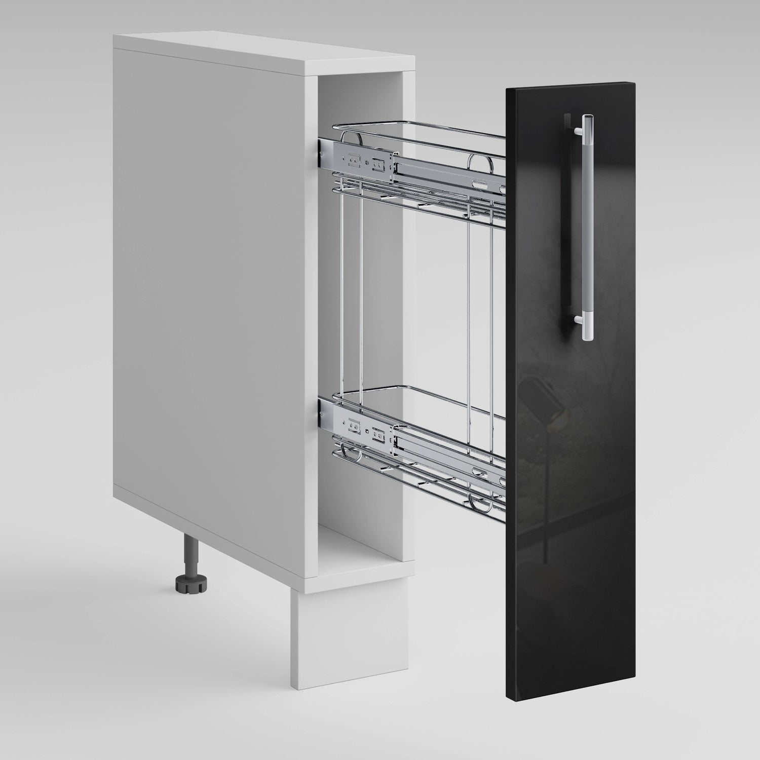 Meuble bas de cuisine taupe ouvert laqué 1 porte panier coulissant Inox L 15 x H 72 cm