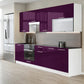 Cuisine complète haut et bas 260cm 8 meubles dont sous évier, façade laquée Aubergine, Poignées inox et pieds fournis