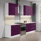 Cuisine complète haut et bas 280cm 6 meubles dont sous évier, façade laquée Aubergine, Poignées inox et pieds fournis