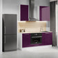 Cuisine complète haut et bas 160cm 5 meubles dont sous évier et bas four, façade laquée Aubergine, Poignées inox et pieds fournis
