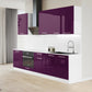 Cuisine complète haut et bas 260cm 7 meubles dont sous évier et bas four, façade laquée Aubergine, Poignées inox et pieds fournis