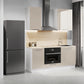 Cuisine complète haut et bas 160cm 5 meubles dont sous évier et bas four, façade laquée Beige, Poignées inox et pieds fournis