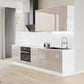 Cuisine complète haut et bas 260cm 7 meubles dont sous évier et bas four, façade laquée Beige, Poignées inox et pieds fournis