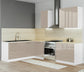 Cuisine complète d'angle 260cm 6 meubles, façade laquée Beige, Poignées inox et pieds fournis