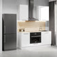 Cuisine complète haut et bas 160cm 5 meubles dont sous évier et bas four, façade laquée Blanche, Poignées inox et pieds fournis