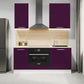 Cuisine complète haut et bas 160cm 5 meubles dont sous évier et bas four, façade laquée Aubergine, Poignées inox et pieds fournis