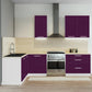 Cuisine complète d'angle 260cm 6 meubles, façade laquée Aubergine, Poignées inox et pieds fournis