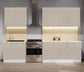 Cuisine complète haut et bas 280cm 6 meubles dont sous évier, façade laquée Beige, Poignées inox et pieds fournis