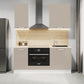 Cuisine complète haut et bas 160cm 5 meubles dont sous évier et bas four, façade laquée Beige, Poignées inox et pieds fournis