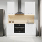 Cuisine complète haut et bas 160cm 5 meubles dont sous évier et bas four, façade laquée Blanche, Poignées inox et pieds fournis