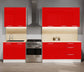 Cuisine complète haut et bas 280cm 6 meubles dont sous évier, façade laquée Rouge, Poignées inox et pieds fournis