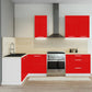 Cuisine complète d'angle 260cm 6 meubles, façade laquée Rouge, Poignées inox et pieds fournis