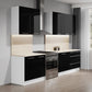 Cuisine complète haut et bas 280cm 6 meubles dont sous évier, façade laquée Noire, Poignées inox et pieds fournis