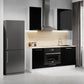 Cuisine complète haut et bas 160cm 5 meubles dont sous évier et bas four, façade laquée Noire, Poignées inox et pieds fournis