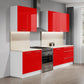 Cuisine complète haut et bas 280cm 6 meubles dont sous évier, façade laquée Rouge, Poignées inox et pieds fournis