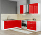 Cuisine complète d'angle 260cm 6 meubles, façade laquée Rouge, Poignées inox et pieds fournis