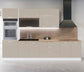Cuisine complète haut et bas 300cm 6 meubles dont sous évier et colonne four, façade laquée beige, Poignées inox et pieds fournis